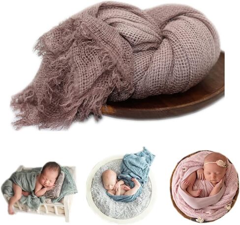 Newborn Baby Photography Props Mesh Soft Decorative Blanket Swaddle Wrap for Boy Girls Photo Shoot (Light Brown) in Saudi Arabia