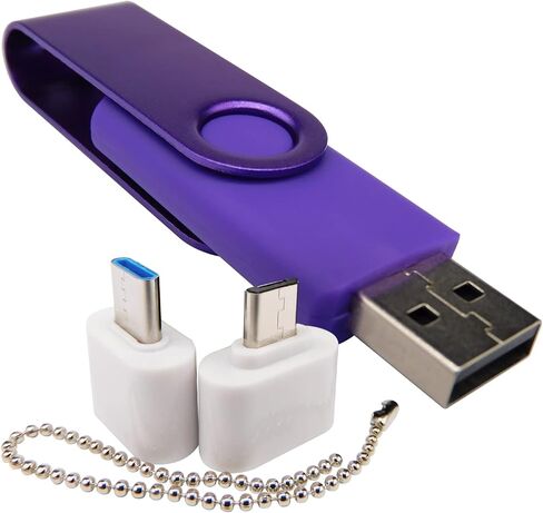 محركات أقراص فلاش USB ذات سعة صغيرة، محركات أقراص إبهامية مع 1 OTG (Micro USB) ومحول واحد من النوع C (USB-C) للهاتف المحمول (أرجواني 128 ميجابايت) in Kuwait
