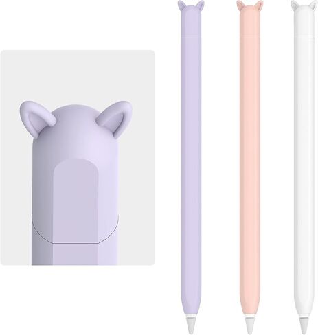 2 Pack Cute Ear Case Silicone Skin Cover Compatible with Apple Pencil 2nd Generation Accessories Compatible with iPad Pro 11 12.9 inch,Purple&Green in Kuwait