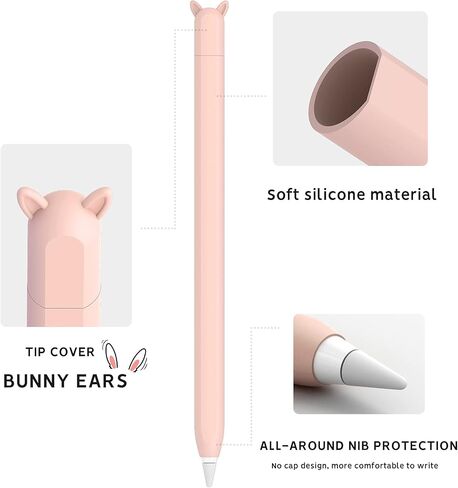2 Pack Cute Ear Case Silicone Skin Cover Compatible with Apple Pencil 2nd Generation Accessories Compatible with iPad Pro 11 12.9 inch,Purple&Green in Kuwait