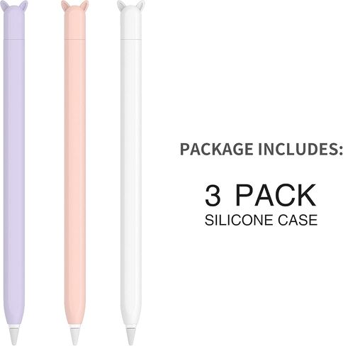 2 Pack Cute Ear Case Silicone Skin Cover Compatible with Apple Pencil 2nd Generation Accessories Compatible with iPad Pro 11 12.9 inch,Purple&Green in Kuwait