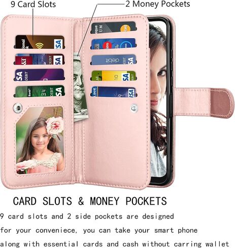 NJJEX for Moto G Play 2021 Case, for Motorola Moto G Play 2021 Wallet Case, [9 Card Slots] PU Leather ID Credit Holder Folio Flip [Detachable] Kickstand Magnetic Phone Cover & Lanyard [Rose Gold] in Saudi Arabia