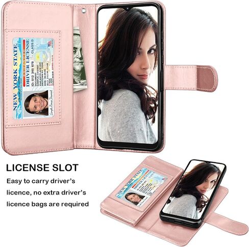 NJJEX for Moto G Play 2021 Case, for Motorola Moto G Play 2021 Wallet Case, [9 Card Slots] PU Leather ID Credit Holder Folio Flip [Detachable] Kickstand Magnetic Phone Cover & Lanyard [Rose Gold] in Saudi Arabia