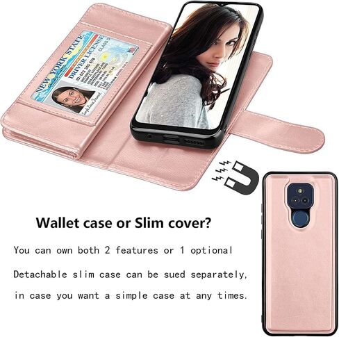 NJJEX for Moto G Play 2021 Case, for Motorola Moto G Play 2021 Wallet Case, [9 Card Slots] PU Leather ID Credit Holder Folio Flip [Detachable] Kickstand Magnetic Phone Cover & Lanyard [Rose Gold] in Saudi Arabia