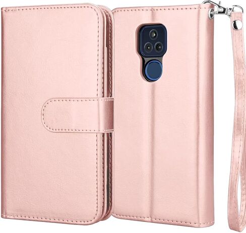 NJJEX for Moto G Play 2021 Case, for Motorola Moto G Play 2021 Wallet Case, [9 Card Slots] PU Leather ID Credit Holder Folio Flip [Detachable] Kickstand Magnetic Phone Cover & Lanyard [Rose Gold] in Saudi Arabia