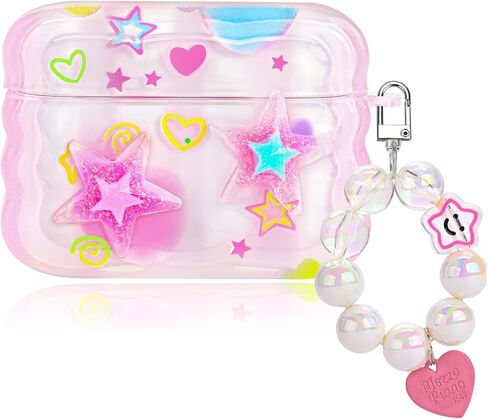 Mainrenka Cute Star Airpod Pro Case with Keychain Compatible with Kawaii Aesthetic Airpods Pro Case for Women Girl in Kuwait