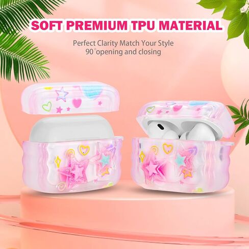 Mainrenka Cute Star Airpod Pro Case with Keychain Compatible with Kawaii Aesthetic Airpods Pro Case for Women Girl in Kuwait