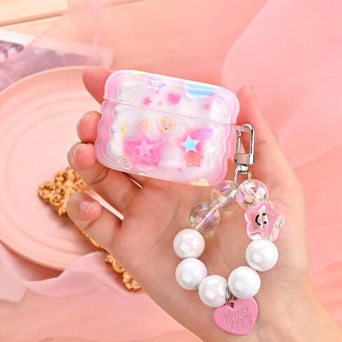Mainrenka Cute Star Airpod Pro Case with Keychain Compatible with Kawaii Aesthetic Airpods Pro Case for Women Girl in Kuwait