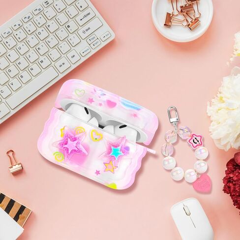 Mainrenka Cute Star Airpod Pro Case with Keychain Compatible with Kawaii Aesthetic Airpods Pro Case for Women Girl in Kuwait