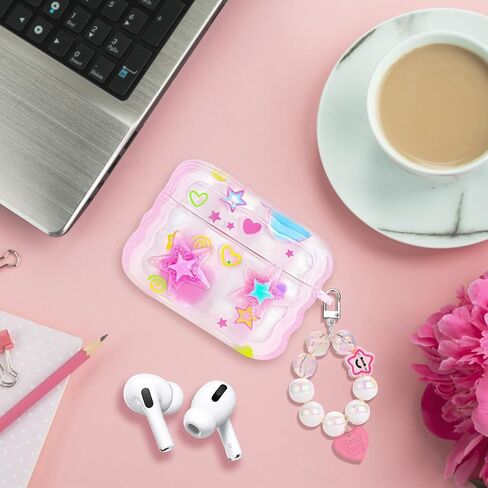Mainrenka Cute Star Airpod Pro Case with Keychain Compatible with Kawaii Aesthetic Airpods Pro Case for Women Girl in Kuwait