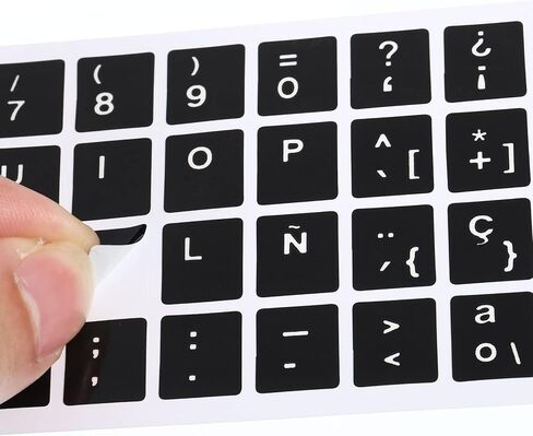 PATIKIL Spanish Keyboard Stickers, 2 Pack Universal Keyboard Replacement Cover Smooth for Notebook Desktop Computer, Black Background White Lettering in Saudi Arabia