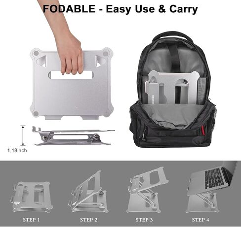 Fbrand Aluminum Laptop Stand for Desk, Portable Computer Stand for Laptop, Notebook Laptop Riser for Desk, Ergonomic Adjustable Height Notebook Stand Holder for 11 to 17 in Mac MacBook Pro Air Dell in Saudi Arabia