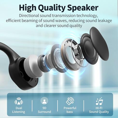 HCMOBI Bone Conduction Headphones, Open-Ear Bluetooth 5.3 Headphones with Mic, IPX7 Waterproof Sports Earbuds Wireless Earphones for Running Workout Cycling, 1.5 Fast Charging and 10H Working Time in Kuwait