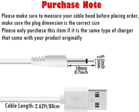 BATSOEASY 2 Pack 2.62ft Replacement DC Charging Cable, USB to DC 2.5mm Wand Vibrating Massager Charger Cord (NOT Barrel Jack) in Kuwait