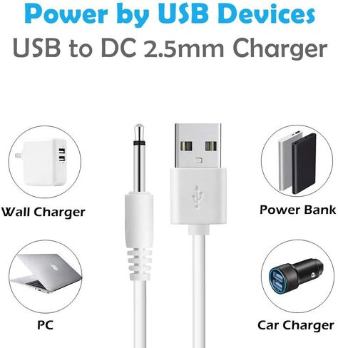 BATSOEASY 2 Pack 2.62ft Replacement DC Charging Cable, USB to DC 2.5mm Wand Vibrating Massager Charger Cord (NOT Barrel Jack) in Kuwait