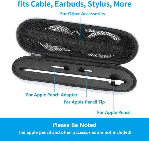 TITACUTE for Apple Pencil Case Carrying Case Hard Foam Zipper Shockproof Protective Travel iPencil Case Holder for Apple Pencil 1st Generation 2nd Gen for iPad 10 Pro Stylus Pen Charger Cable Adapter in Kuwait