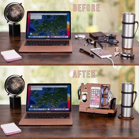 قاعدة الإرساء الخشبية للرجال تحمل مفاتيح الهاتف والساعة والمحفظة والخاتم والنظارات والخاتم تأتي مع قاعدة أكواب وكتاب إلكتروني من Peraco's in Kuwait