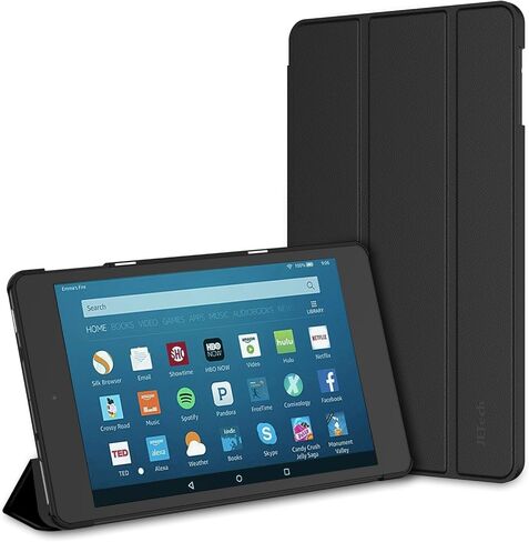 حافظة JETech لجهاز Amazon Fire HD 8 Tablet (الجيل الثامن / السابع / السادس - إصدار 2018، 2017 و2016) غطاء ذكي مع خاصية النوم/الاستيقاظ التلقائي (أسود) in Saudi Arabia