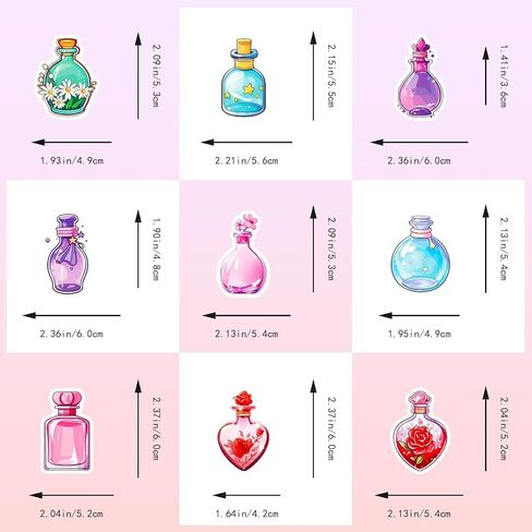 50Pcs Aesthetic Anime Stickers Pack, Perfume Bottle Stickers for Water Bottle, Laptop, Suitcase, Bicycle, Notebooks, Skateboard, Scrapbooking, Waterproof Kawaii Magic Potion Bottle Decals in Kuwait