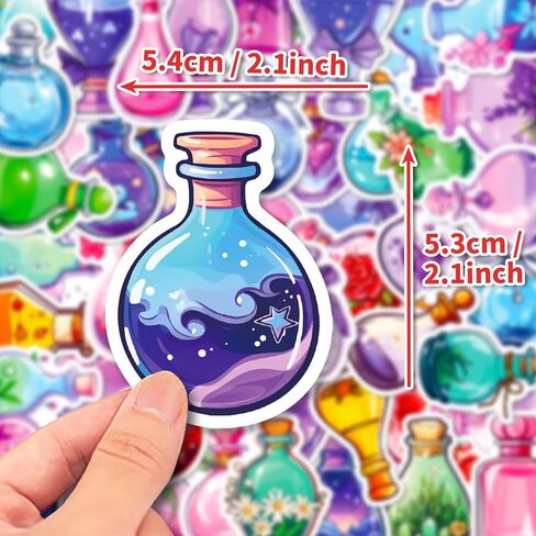 50Pcs Aesthetic Anime Stickers Pack, Perfume Bottle Stickers for Water Bottle, Laptop, Suitcase, Bicycle, Notebooks, Skateboard, Scrapbooking, Waterproof Kawaii Magic Potion Bottle Decals in Kuwait