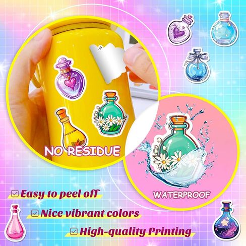 50Pcs Aesthetic Anime Stickers Pack, Perfume Bottle Stickers for Water Bottle, Laptop, Suitcase, Bicycle, Notebooks, Skateboard, Scrapbooking, Waterproof Kawaii Magic Potion Bottle Decals in Kuwait