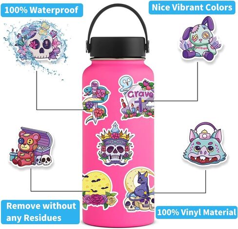 مجموعة 100 قطعة من ملصقات الفينيل القوطية اللطيفة، ملصقات رعب رائعة مقاومة للماء لزجاجة المياه، سجل القصاصات، الكمبيوتر المحمول، حافظة الهاتف، الفتيات المراهقات والبالغين حزمة هدايا قوطية لطيفة in Kuwait