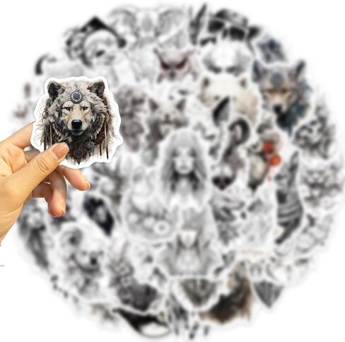 50Pcs Black and White Stickers for Water Bottle, Waterproof Anime Animals Stickers for Laptop, Hydroflasks, Skateboard, Suitcase, Bicycle, Scrapbooking Cool Stickers Pack for Teens and Adults in Kuwait