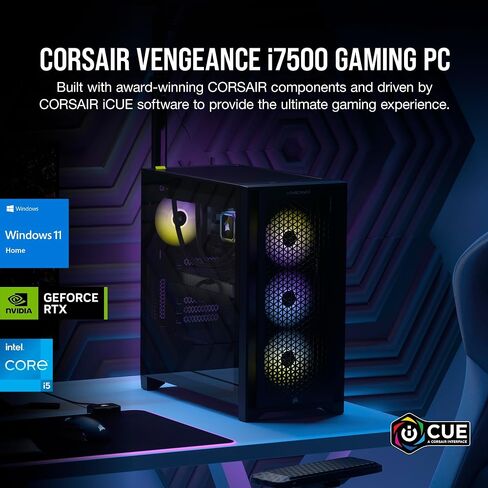 كمبيوتر الألعاب Corsair Vengeance i7500 Series - وحدة المعالجة المركزية Intel Core i5 14600KF المبردة بالسوائل - وحدة معالجة الرسومات NVIDIA GeForce RTX 4070 - ذاكرة Vengeance RGB DDR5 سعة 32 جيجابايت - 1 تيرابايت M.2 SSD - أسود in Kuwait