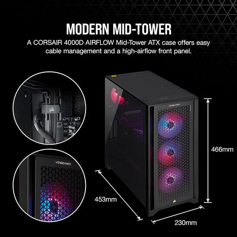 كمبيوتر الألعاب Corsair Vengeance i7500 Series - وحدة المعالجة المركزية Intel Core i5 14600KF المبردة بالسوائل - وحدة معالجة الرسومات NVIDIA GeForce RTX 4070 - ذاكرة Vengeance RGB DDR5 سعة 32 جيجابايت - 1 تيرابايت M.2 SSD - أسود in Kuwait