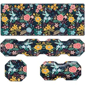 Large Gaming Mouse Pad + Keyboard Wrist Rest + Mouse Wrist Rest Support Set+ Coaster, Ergonomic Memory Foam, Multifunctional Desk Mat 4pcs for Computer, Home & Office,Black Flowers Floral in Kuwait