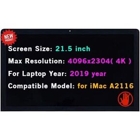LCD Replacement for iMac A2116 2019 Year EMC 3195 MRT32 MRT42 4K Retina 21.5" Screen Display Panel + Front Glass Cover with Adhesive