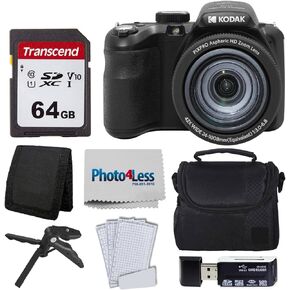 Kodak PIXPRO AZ425 Digital Camera + 64GB Memory Card + Camera Case (Black) + USB Card Reader + Table Tripod + Accessories (White) in Saudi Arabia