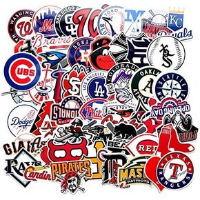 53 قطعة من ملصقات شعار فريق البيسبول، عبوة من بلاستيك PVC المقاوم للماء من الفينيل ولوح التزلج والجيتار وحقيبة السفر ملصقات للباب واللابتوب والامتعة والسيارة والدراجة والدراجة in Kuwait
