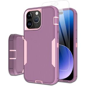حافظة هاتف Dahkoiz لهاتف iPhone 15 Pro Max، وواقي شاشة زجاجي، غطاء منفذ مقاوم للغبار، حماية مطاطية مقاومة للانزلاق لكامل الجسم، أسود/أسود in Kuwait