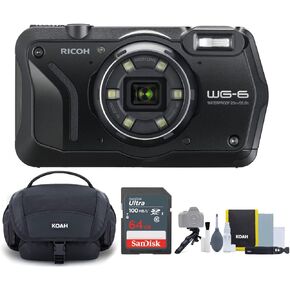 حزمة كاميرا Ricoh WG-6 الرقمية (أسود) مع حقيبة أدوات مع مجموعة ملحقات وتنظيف وبطاقة ذاكرة 64 جيجابايت (3 قطع) in Kuwait
