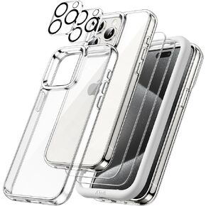JETech 5 in 1 Case for iPhone 15 Pro Max 6.7-Inch with 2-Pack Each Tempered Glass Screen Protector and Camera Lens Protector, Non-Yellowing Shockproof Bumper Phone Cover (Black)
