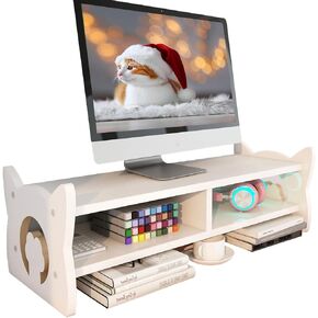 KUAIYU Monitor Stand Riser,Computer Monitor Stand Riser, Double Layer Cat Ear Monitor Stand,Desktop Oraganizer Stand for Computer,Laptop,Screen,Printer,TV.(White) in Kuwait