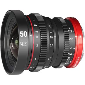 مايك عدسة سينمائية صغيرة بفتحة كبيرة T2.2 50 ملم بتركيز يدوي منخفض التشويه APS-C S35 6K متوافقة مع كاميرات كانون ار اف ار 7 ار 10