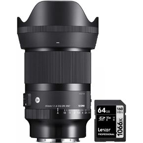 عدسة سيجما 303965 35 ملم F1.4 DG DN Art لمجموعة كاميرات Sony E-Mount بدون مرآة مع بطاقة Lexar Professional 1066x64GB SDXC UHS-I in Kuwait