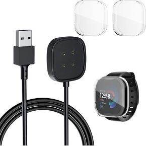مجموعة ملحقات كابل الشحن GLDRAM لـ Fitbit Charge 5، كابل سريع الامتزاز المغناطيسي مع مفتاح إعادة الضبط، قطعتان من حافظة حماية TPU الشاملة للشاشة، كابل 3.3 قدم، منفذ USB in Kuwait