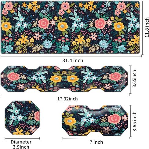 لوحة ماوس ألعاب كبيرة + مسند معصم لوحة مفاتيح + مسند مسند مسند معصم للفأر+ قاعدة كوب - إسفنج ذاكرة مريح، 4 قطع للكمبيوتر والمنزل والمكتب، زهور سوداء in Kuwait