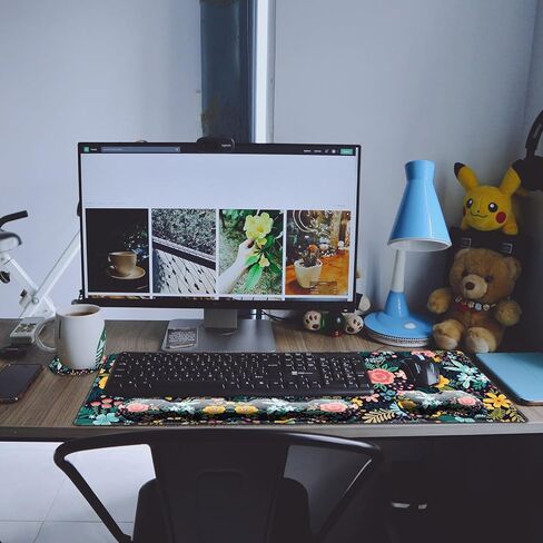 لوحة ماوس ألعاب كبيرة + مسند معصم لوحة مفاتيح + مسند مسند مسند معصم للفأر+ قاعدة كوب - إسفنج ذاكرة مريح، 4 قطع للكمبيوتر والمنزل والمكتب، زهور سوداء in Kuwait