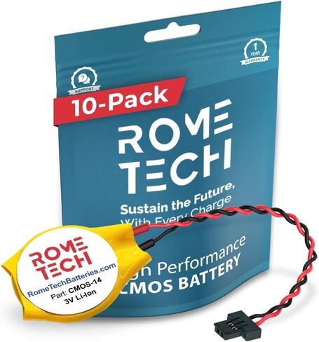 بطارية Rome Tech CR2025 W CMOS لجهاز Dell Alienware M15 / M17 أصلية KTS 8b1 - بطارية احتياطية للكمبيوتر المحمول BIOS RTC 3V CR2025W مع موصل FI لكابلين سلكيين (عبوة واحدة) in Saudi Arabia