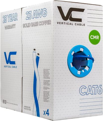 كابل عمودي Cat6، 550 ميجاهرتز، UTP، 23AWG، نحاس عاري صلب، 1000 قدم، كابل إيثرنت بالجملة - سلسلة 060، أزرق in Kuwait