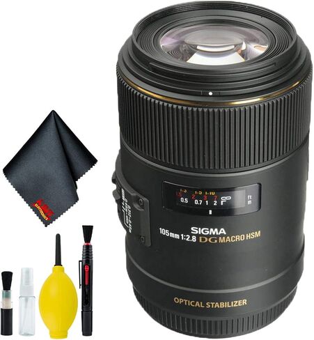Sigma 105mm f/2.8 EX DG OS HSM Macro Lens for Canon EF Mount (Intl) Standard Bundle with 6AVE Deluxe Camera Lens Cleaning Kit in Saudi Arabia