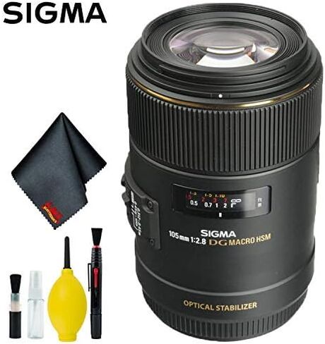 Sigma 105mm f/2.8 EX DG OS HSM Macro Lens for Canon EF Mount (Intl) Standard Bundle with 6AVE Deluxe Camera Lens Cleaning Kit in Saudi Arabia