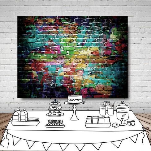 Dudaacvt Graffiti Photography Backdrop, 5x7 ft Colorful Brick Wall Vintage Cement Floor Backdrop for Studio Props Photo Background in Kuwait