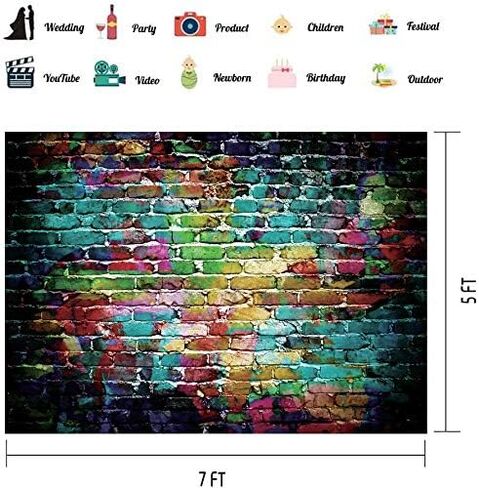 Dudaacvt Graffiti Photography Backdrop, 5x7 ft Colorful Brick Wall Vintage Cement Floor Backdrop for Studio Props Photo Background in Kuwait