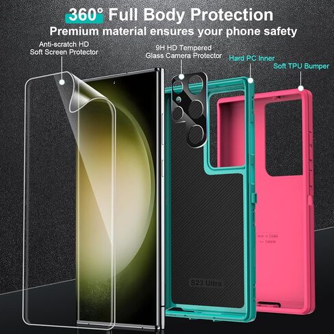 FEIYAR HOME for Samsung Galaxy S23 Ultra Case: [Military Grade Shockproof] with 2Pcs [Camera Protector + Soft Screen Protector] Heavy Duty Protection Phone Case for Galaxy S23 Ultra 5G-Black in Kuwait