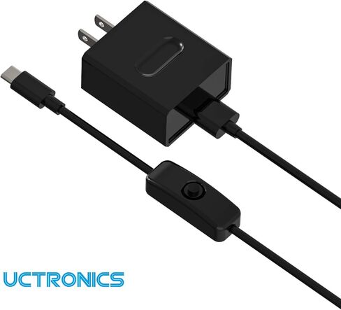UCTRONICS لمصدر الطاقة Raspberry Pi 4 مع مفتاح، محول شاحن USB من النوع C 5 فولت 3 أمبير مع كابل تشغيل/إيقاف بطول 3.3 قدم، أسود in Kuwait